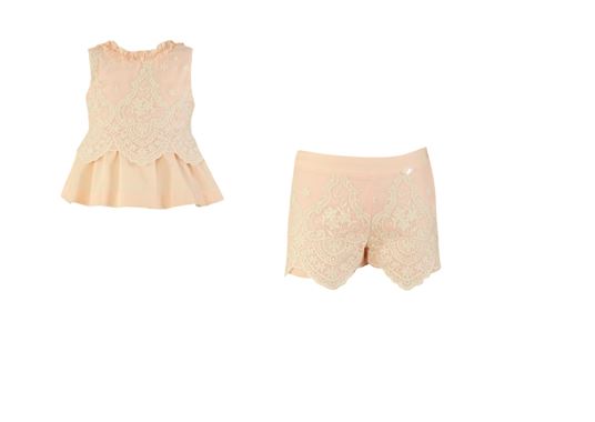 GIRL SHORT SLEEVE LACE DETAILS BLOUSE AND SHORT SET