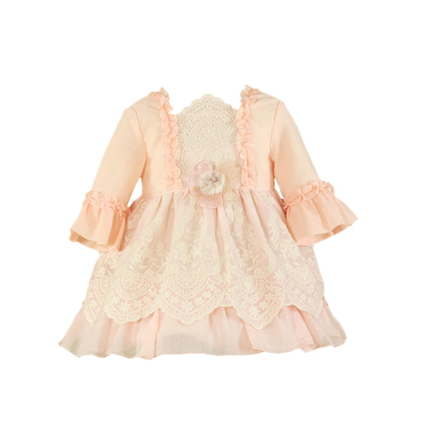 GIRL LACE FRILLS DRESS WITH SLEEVE
