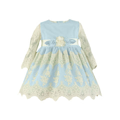 GIRLS APPLIQUE AND LACE LONG SLEEVE DRESS