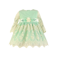 GIRLS APPLIQUE AND LACE LONG SLEEVE DRESS
