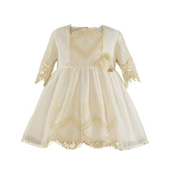 Girls applique embroidery with sleeve white dress