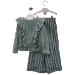 GIRLS STRIPES PANTS AND SWEATER GREEN SET