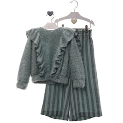 GIRLS STRIPES PANTS AND SWEATER GREEN SET