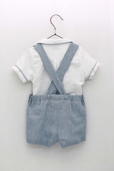 BOY SHORT WITH SUSPENDERS AND WHITE SHIRT SET