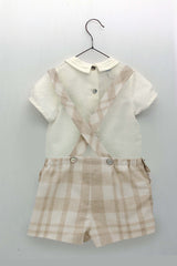 BOY SUSPENDER PLAID PRINT SHORT AND SHIRT WITH FOLDS PLEATED