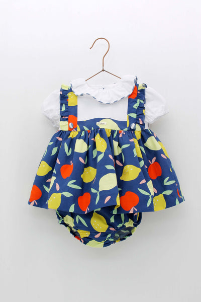 BABY GIRL APPLE LIMON PRINT DRESS WITH BLOUSE AND BLOOMERS