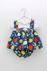 BABY GIRL APPLE LIMON PRINT DRESS WITH BLOUSE AND BLOOMERS