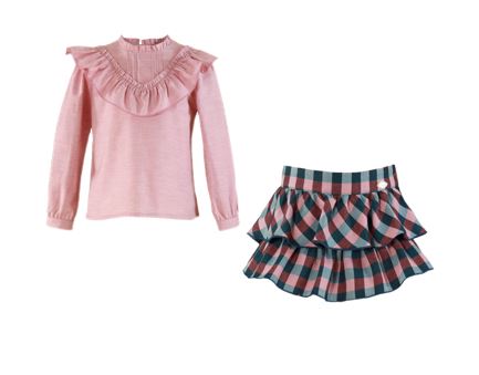 GIRL BLOUSE WITH RUFFLE PLAID SKIRT