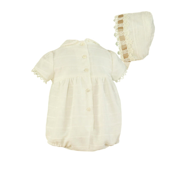 BABY RIBBONS AND LACE DETAILS ROMPER WITH BONNET SET