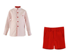 BOY MAO COLLAR RED SHIRT WITH SHORT PANTS SET