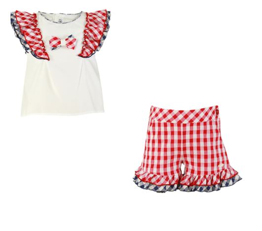 RED PLAID WITH RUFFLE SHORT AND SHIRT SET