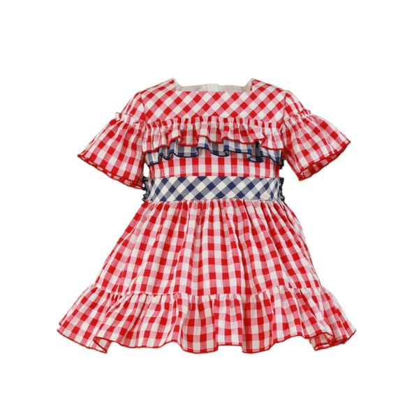 GIRL RUFFLES AND PLAID RED DRESS