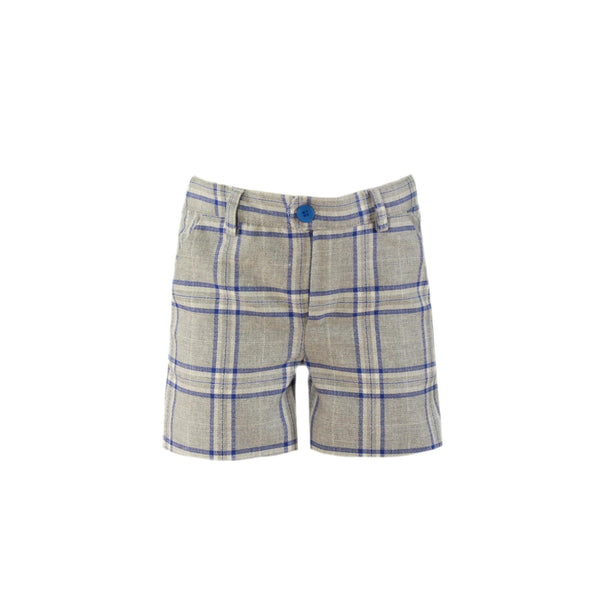 BOY SHIRT WITH POCKETS AND BLUE PLAID SHORT PANTS