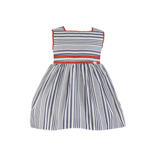 MARINE STRIPES AND RED DETAILS GIRLS DRESS