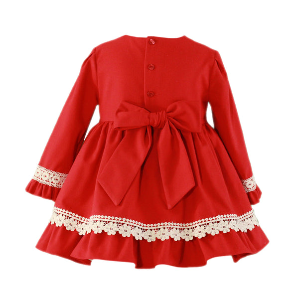 GIRLS LACE AND RED LONG SLEEVE DRESS