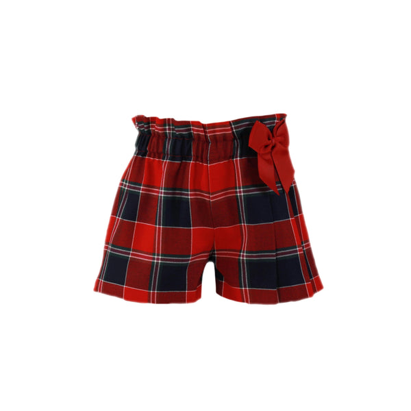 GIRL RED TURTLE NECK AND PLAID SHORT PANTS