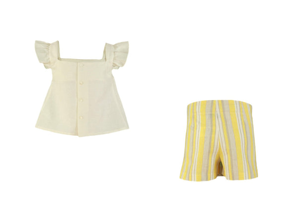 GIRL YELLOW STRIPES SKORT AND BLOUSE SET