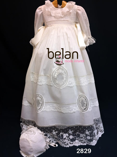 Traditional medallions baptism gown long sleeve 2p
