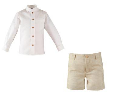 Boys beige short with mao collar long sleeve shirt set