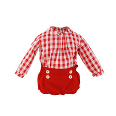 BABY BOY RED PLAID LONG SLEEVE SHIRT WITH SHORT PANTS RED SET