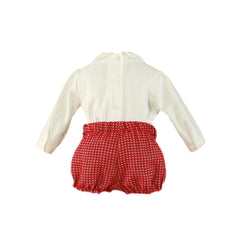 BABY BOY SHIRT WITH RED DETAILS AND HOUNDSTOOTH SHORT PANTS