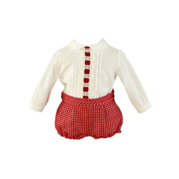BABY BOY SHIRT WITH RED DETAILS AND HOUNDSTOOTH SHORT PANTS