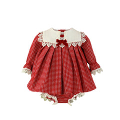 BABY GIRL DELICATE HOUNDSTOOH AND LACE DRESS