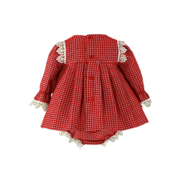 BABY GIRL DELICATE HOUNDSTOOH AND LACE DRESS