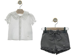 GIRL WHITE BLOUSE AND SHORT PANTS WITH BOW SET