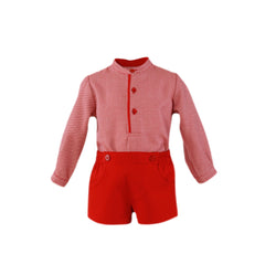 BOY HOUNSTOOTH MAO COLLAR SHIRT AND SHORT PANTS