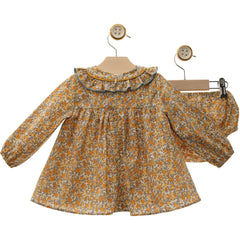 GIRL FLORAL PRINT LONG SLEVE DRESS WITH BLOOMER SIMBA SET
