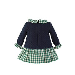 BABY GIRL LONG SLEEVE WITH GREEN PLAID RUFFLE AND COLLAR  DRESS