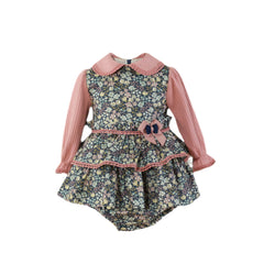 BABY GIRL FLORAL PRINT DRESS WITH COLLAR AND BLOOMER