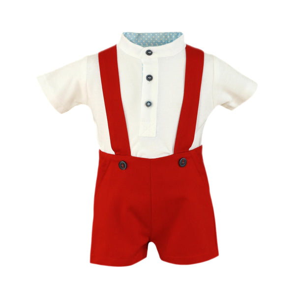 RED OVERALLS WITH MAO COLLAR POLO