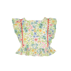GIRL FLORAL PRINT AND RUFFLE BLOUSE WITH SHORT SET