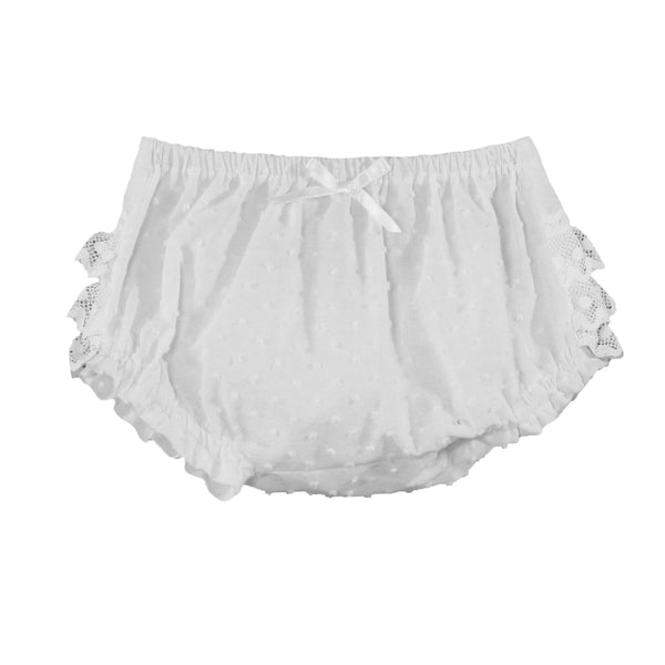 Baby girls plumeti and lace ruffle bloomer