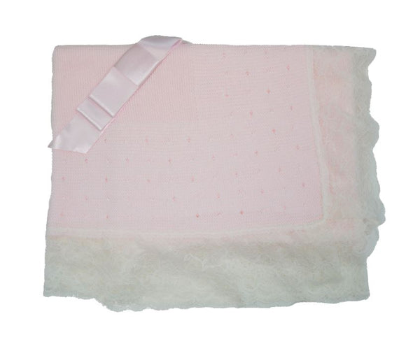 Baby lace and square ribbon bow blanket
