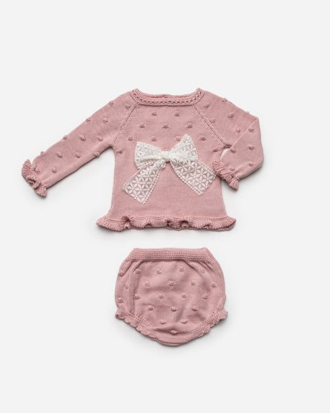 Baby girls dots and lace bow  2p set
