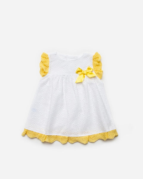 Baby girl embroidered and color knit ruffle white dress