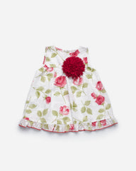 GIRLS ROSES PRINT AND APPLIQUE DRESS