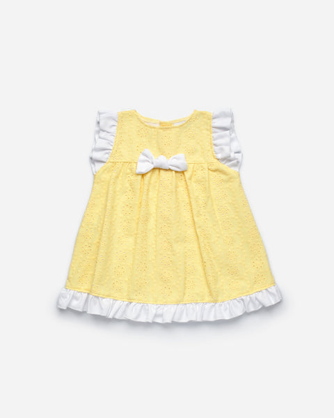 GIRLS EYELET EMBROIDERED  YELLOW DRESS