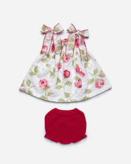 GIRLS RED ROSES PRINT SHIRT AND BLOOMER SET