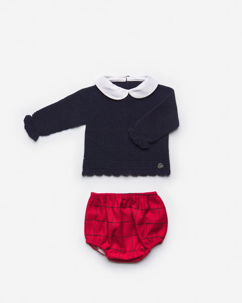 BABY NAVY AND RED BOMBACHO AND PETER PAN COLLAR 2P SET