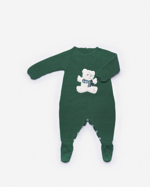 LONG KNITTED ROMPER WITH BEAR