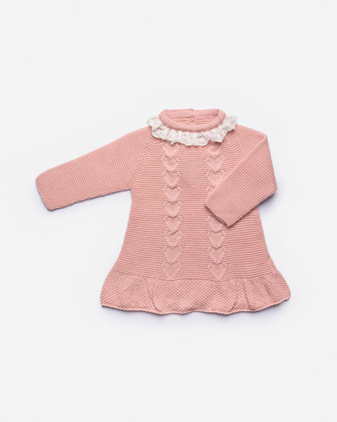 BABY GIRLS DRESS ARANES HEARTS AND LACE COLLAR