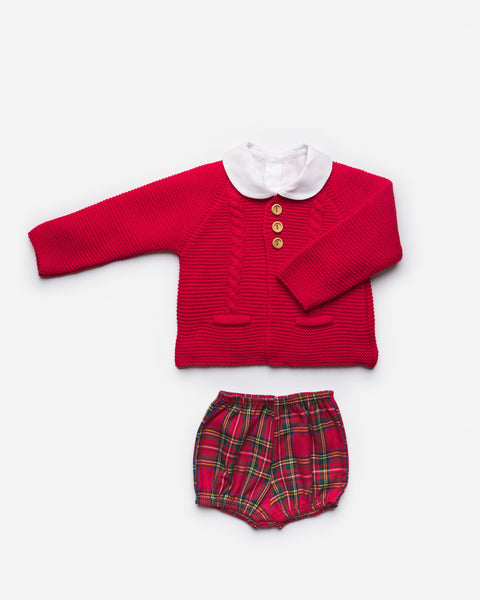 BABY BOYS KNIT SWEATER WITH SHIRT AND CHRISTMAS PLAID PRINT BOMBACHO 3P SET