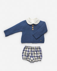 BABY BOYS KNIT SWEATER WITH SHIRT AND CHECKERED BLUE AND GRAY BOMBACHO 3P SET