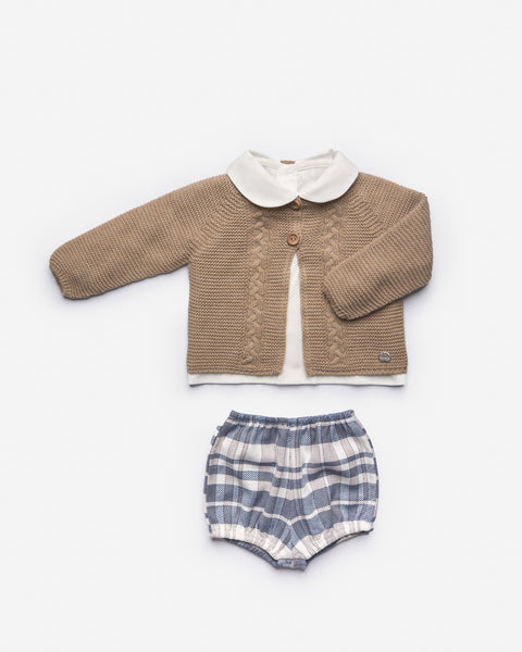 BABY BOYS KNIT SWEATER WITH SHIRT AND PLAID BOMBACHO 3P SET