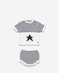 BABY BOY STAR AND STRIPED KNITTED WHITE SET
