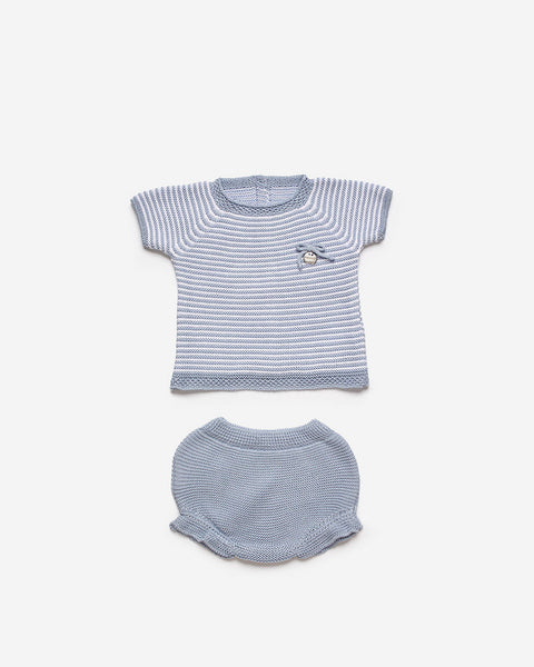 BABY BOY WHITE STRIPED KNITTED SET